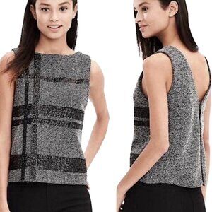 Banana Republic Shell Top Herringbone Grey Zipper Back Sequin Women's Size 2